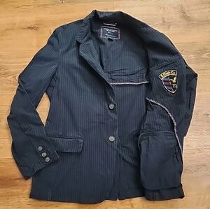 Vintage90s Amer.Eagle Navy Pinstripe Blazer Crest Jacket Academia Prep Woman's M